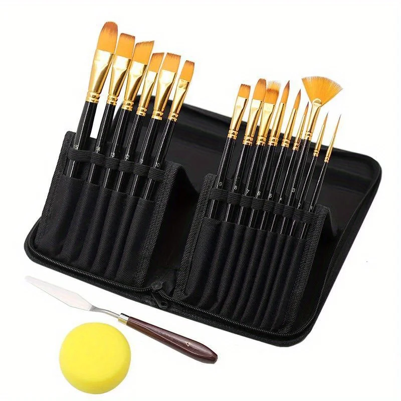 15Pcs Oil Paint Brushes Set Nylon Hair Wood Grip DIY Watercolor Acrylic Art Supplies