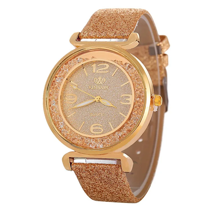 Fashion Watch Korean Version Dusting Gold Powder Watch Pu Leather Strap Wristwatch Elegant Women Clock Gift Relojes De Mujer