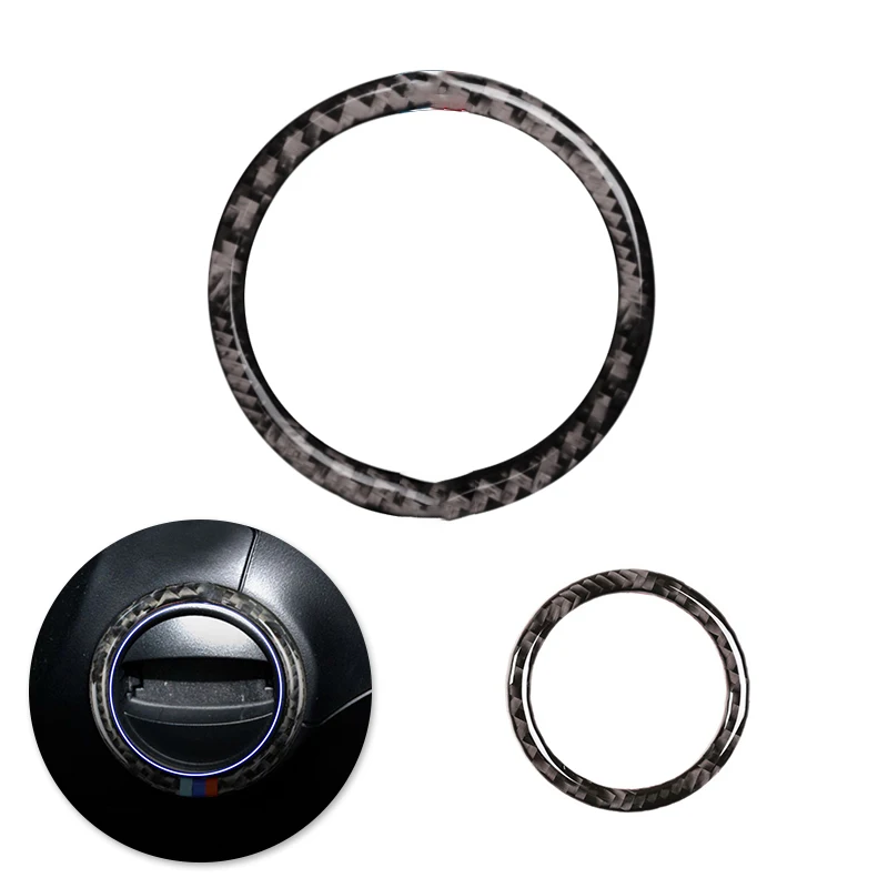 

For BMW 5 Series E60 E61 2004 2005 2006 - 2010 Carbon Fiber Car Interior Engine Start Stop Button Ignition Key Ring Cover Trim
