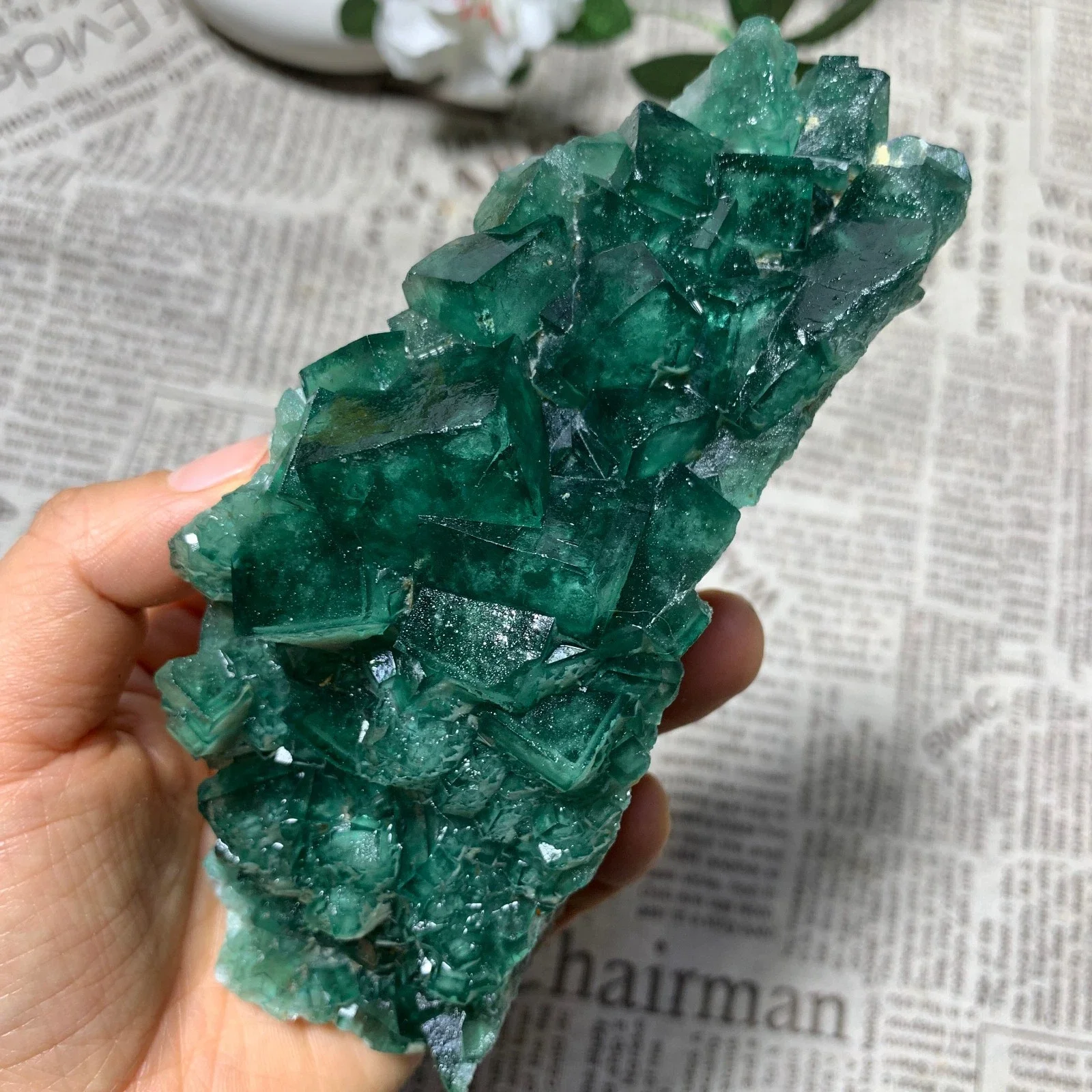 Natural Green Cubic Fluorite Clusters, Quartz Crystal Green Ore Clusters, Mineral Spiritual Healing