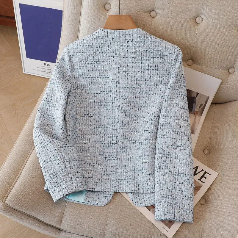 Women's coarse woolen short jacket 2026 new spring and autumn small fragrant style round neck top