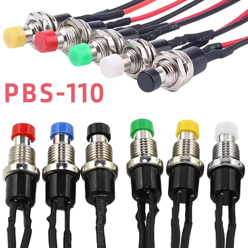 

PBS-110 7mm Momentary Power Switch ON OFF Round Push Button Switch 20cm Cable Self-reset Switch with 20cm Wire