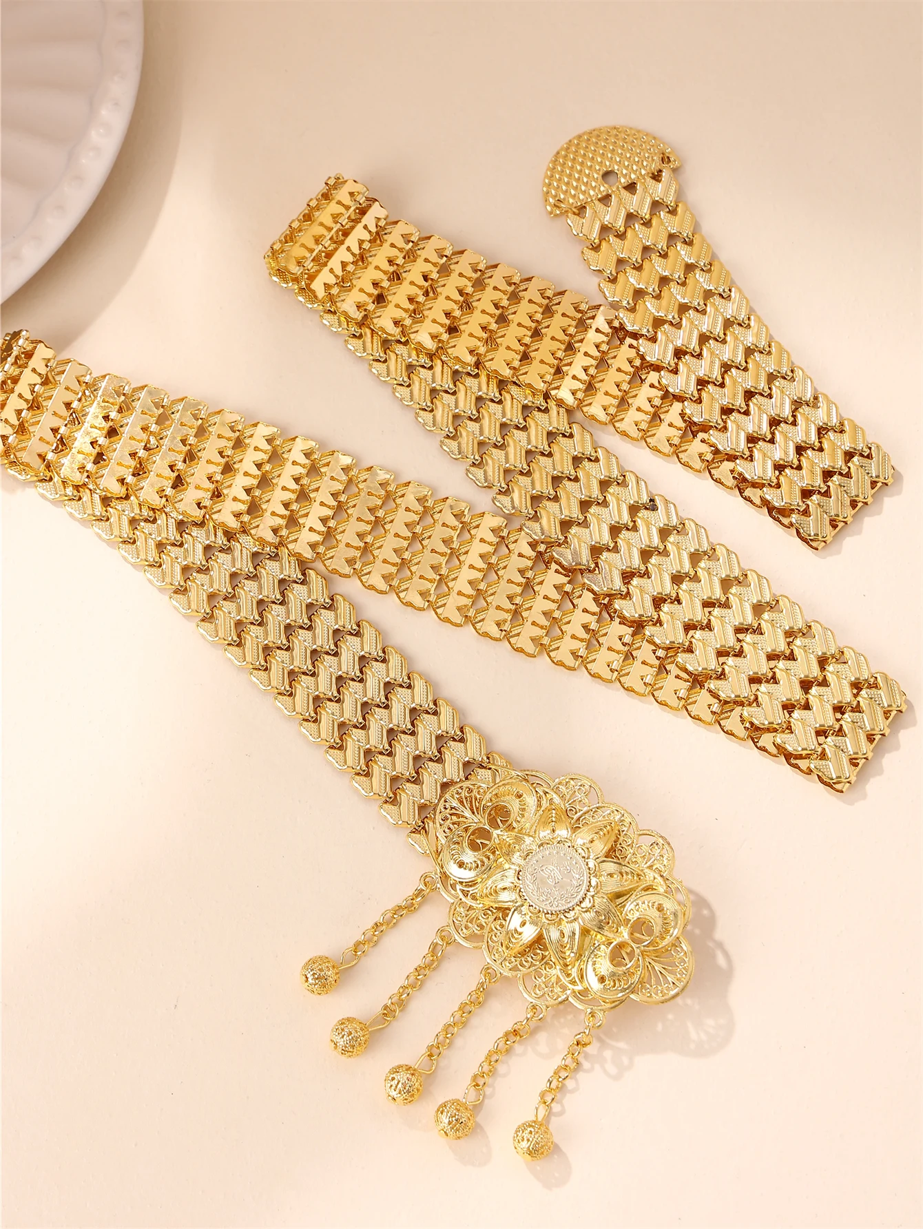 

Floral Design Women's Waist Chain Adjustable Palace Vintage Arab Middle Eastern Wedding Party Festival Accessory