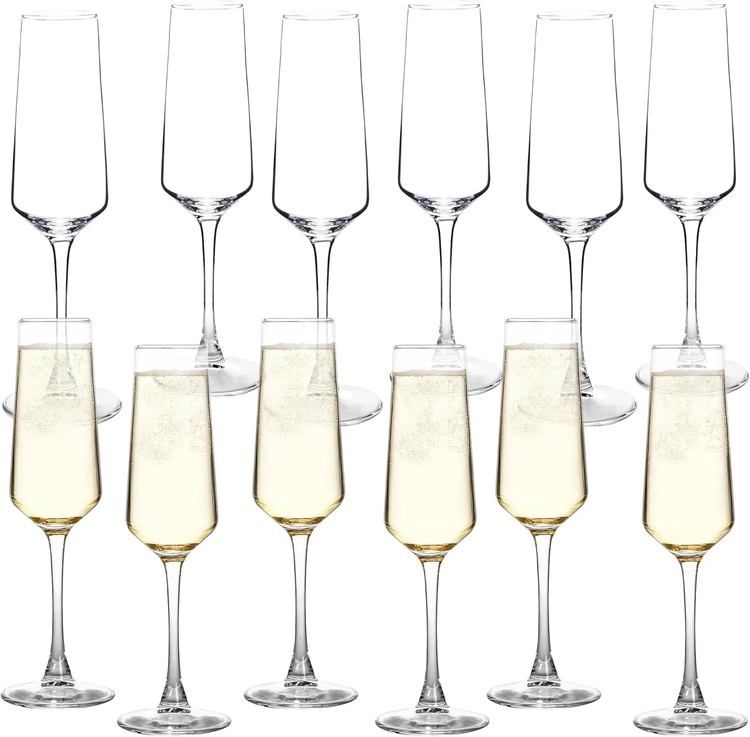 

Champagne Glasses Set of 12, Unique Long Stem Flutes for Party, Bar, Wine Toasting, Clear