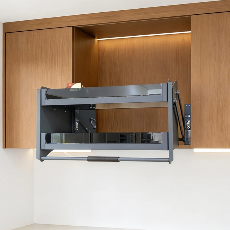 360 Degree Rotating Kitchen Cabinet Lift Down Damping Buffer Pull Down Spice Rack For Tall Cabinet Stainless Steel Heavy Duty