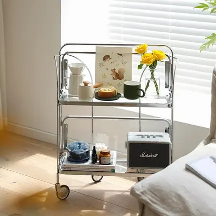

-2022 Thailand Ancient Style Side Coffee Table Cabinet INS Glass Trolley Folded Shelf Nordic Storage Corner Mobile Coffee Table