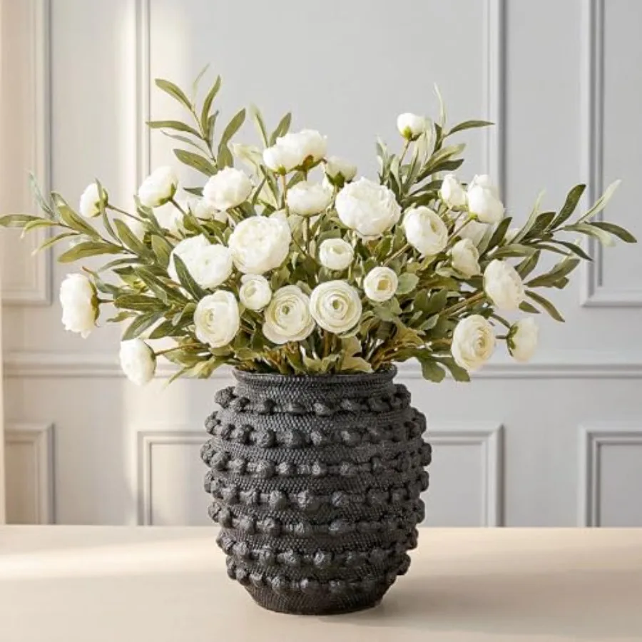 

Rustic Farmhouse Vase, 8.6 Inch Textured Boho Vase for Home Decor, Cement Decorative Flower Vases with Rope Knots for Living Ro