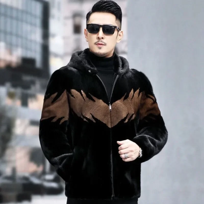 

Short Large Size Fur Jacket Slim Fit Hooded Thicken Warm Outwear Winter New Men Faux Marten Overcoats Male Fashion Polo Collar