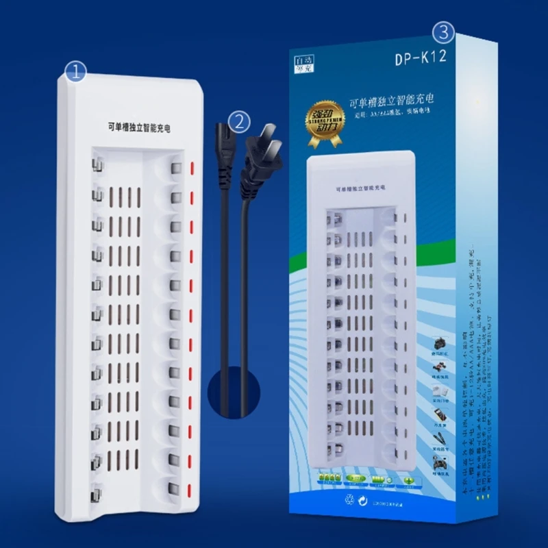 

High Efficiency 12Slot Rechargeable Battery for AA/3A Batteries Power Supply Intelligent Recognition Features H8WD