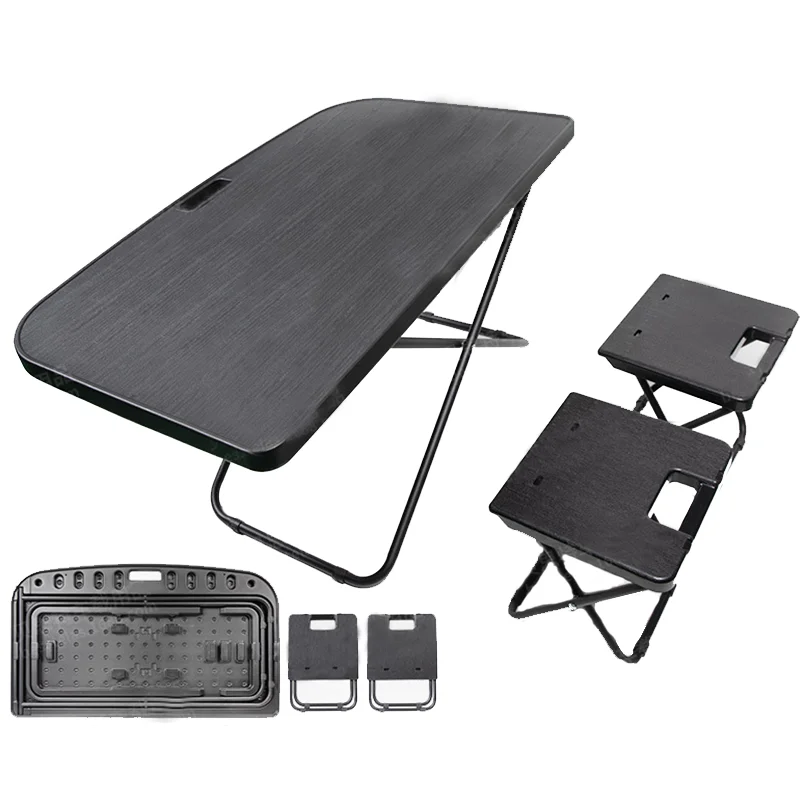 Futhope Portable Trunk Picnic Table for Tesla Model Y 2018-2024 Desk Trvael Folding Work Rest Camping Board with Two Chair