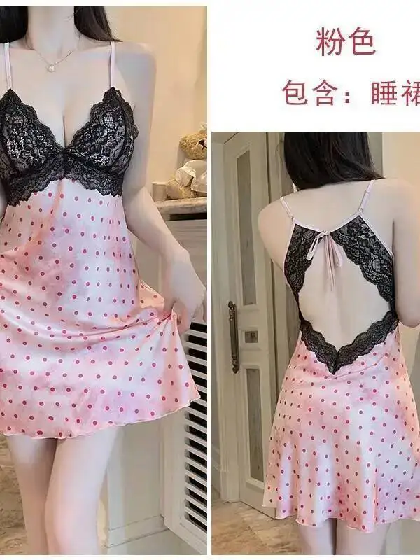 Gorący biustonosz z głębokim dekoltem w serek, wyściełany, koronkowy, seksowny satynowy szlafrok, piękna sukienka bez pleców z głębokim dekoltem w serek, na ramiączkach, bez rękawów, urocza 1PMX