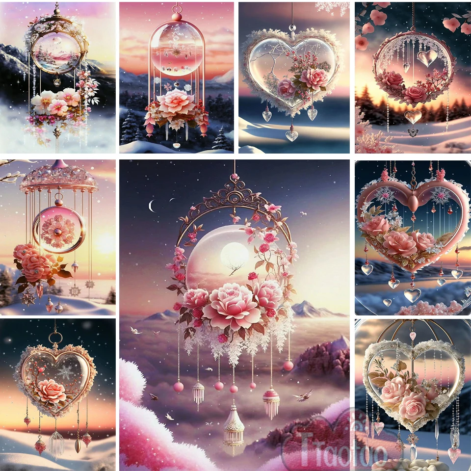 2023 New Arrival 5D Diamond Painting Full Square Round Mosaic Flower Wind Chime Picture Natural Landscape Cross Stitch Art Decor