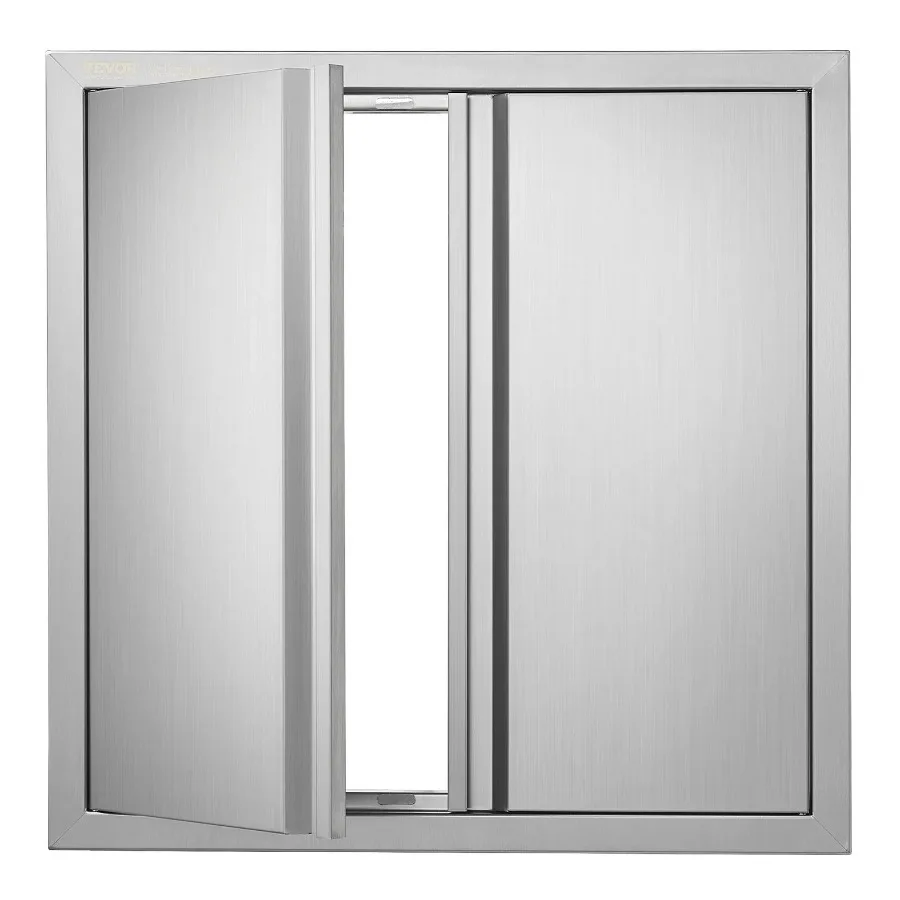 Puerta de acceso para barbacoa, puerta doble de cocina exterior de 24W x 24H pulgadas, puerta de montaje empotrado de acero inoxidable, puerta Vertical de pared con Ha empotrado