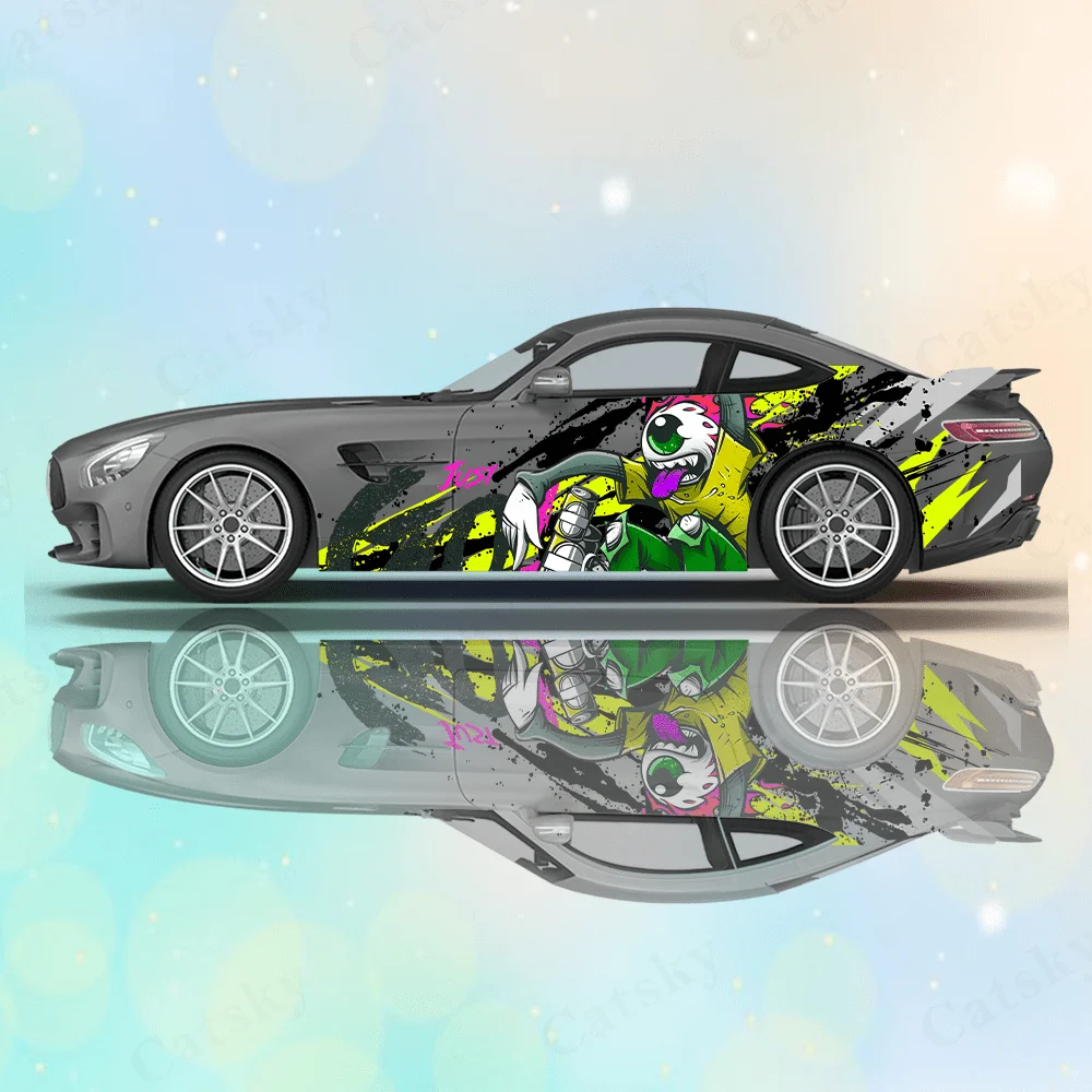 Green Racing Line Eyes Cartoon Character Splash Sticker Car Sticker Full Body Decal Decoration Covering Scratches Protect