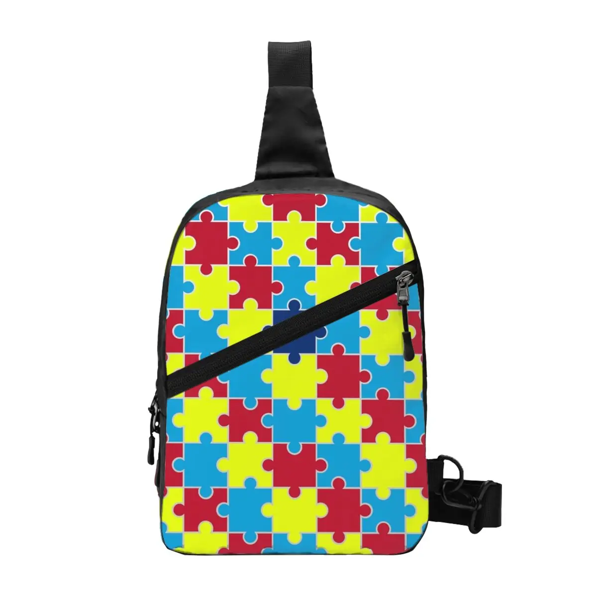 

Custom Autism Awareness Blue Puzzle Piece Pattern Sling Chest Bag Customized Shoulder Crossbody Backpack Men Traveling Daypack