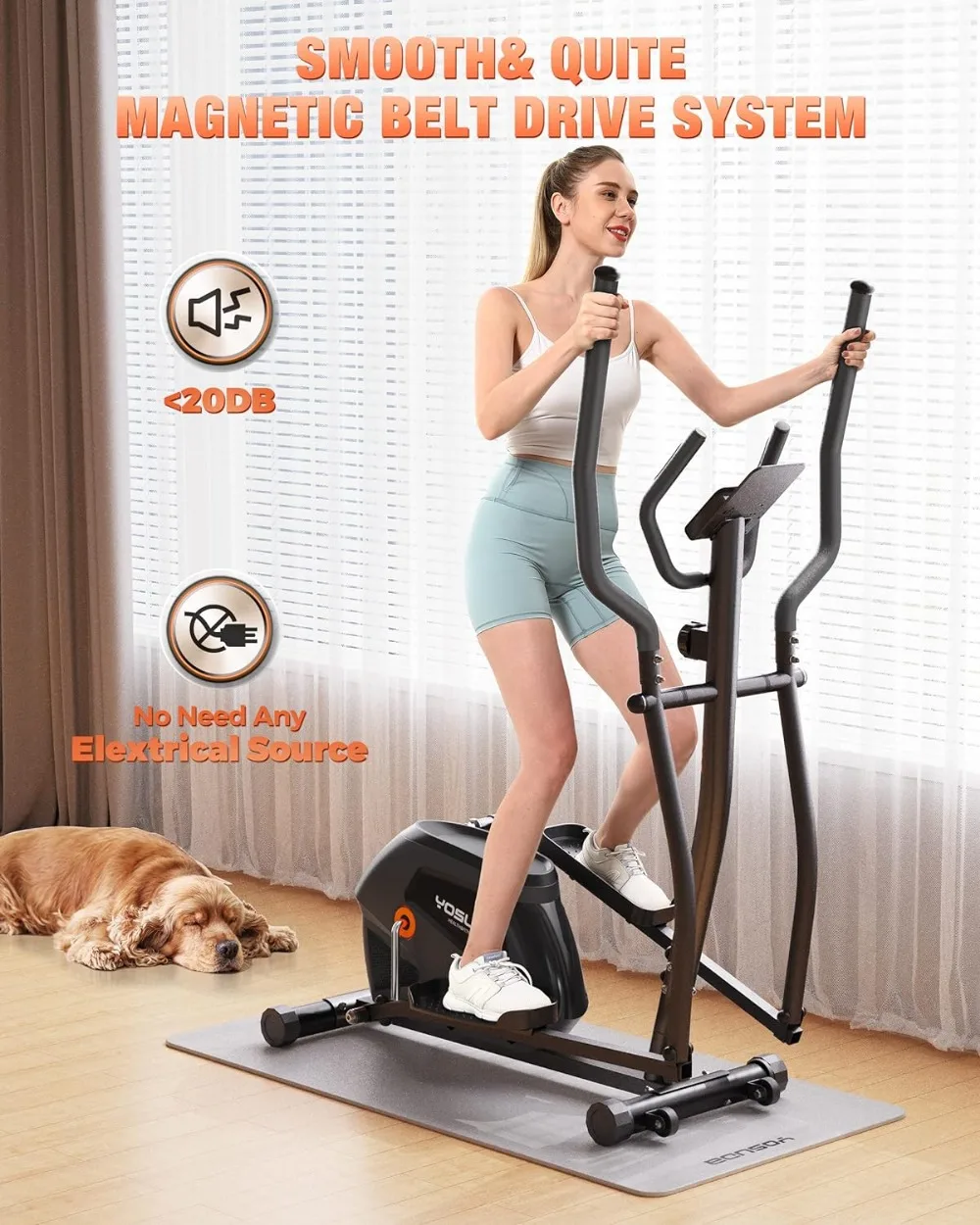 Compact Elliptical Machine - Elliptical Machine for Home Use with Hyper-Quiet Magnetic Drive System, 16 Levels Adjustable