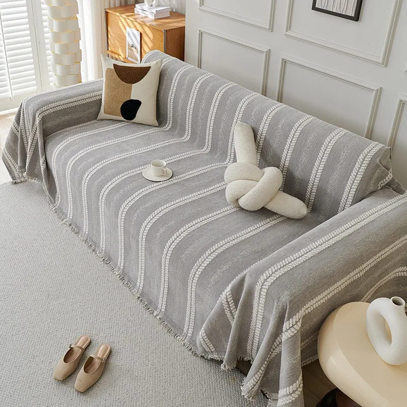 Black Soft Chenille Sofa Cover Throw Blanket Four Season for Living Room Furniture Decor Tapestry Couch Cover
