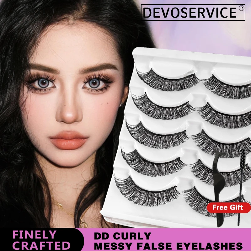 5 Pairs Lashes DD Curl Lashes 3D Mink Eyelashes Reusable Fluffy Russian Strip Lashes Thick Long Soft Eyelash Extension Supplier