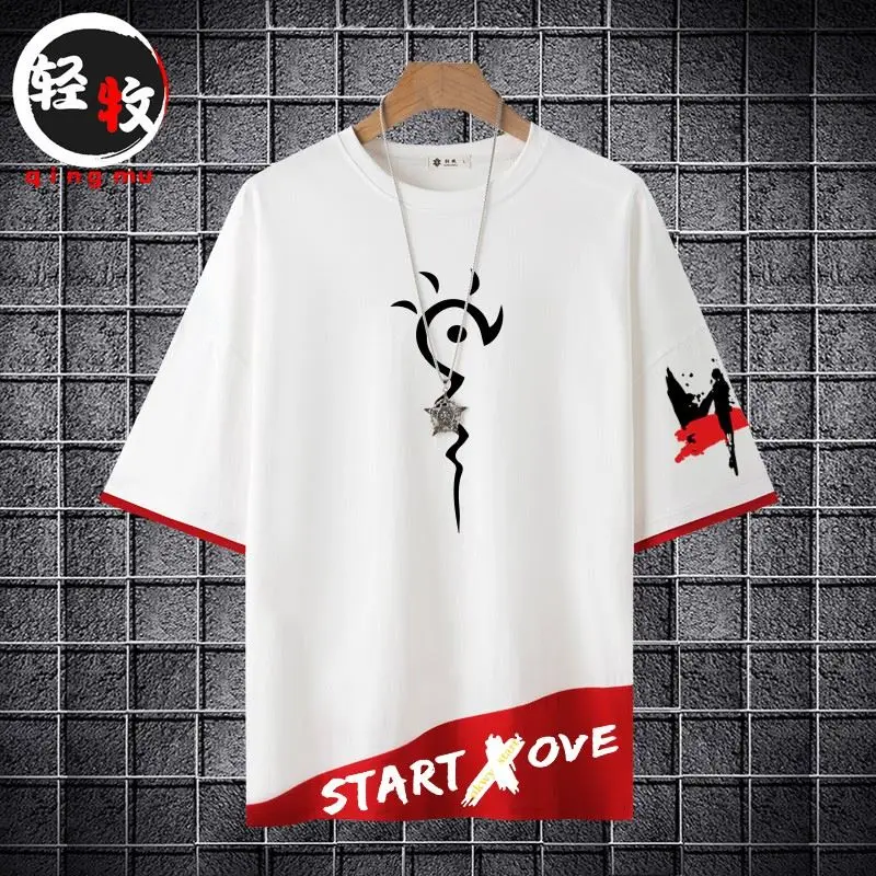 

Summer Collaborative Five-Quarter Sve T-irt Men's Faionable Lightweight ort-Sve round Ne Printed Cotton Top