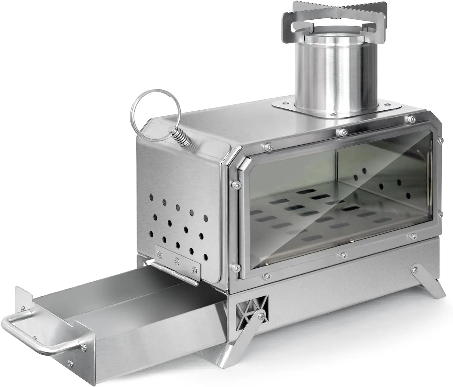 

SM-QFC Portable Stainless Steel Cooking Oven Wood Burning Camp Stove for Camping Tent Fishing Hiking Fuel Charcoal Folding Grill