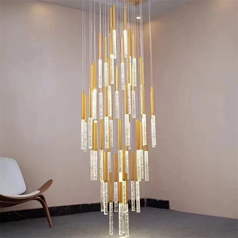 Modern Ceiling Crystal Led Chandelier Long Cristal Hanging Lamp For Staircase Living Room Nordic Minimalist Indoor Light Fixture