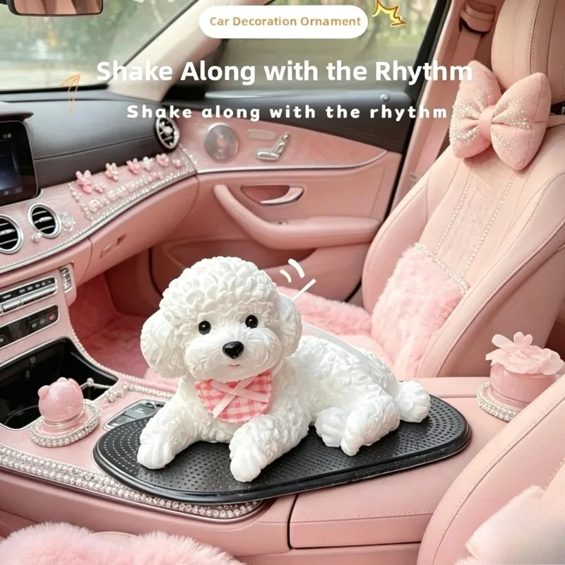 New Car Decorative Pet Accessories Silicone Teddy Dog with Anti Slip Pad Simulation Gadget Center Console Automobile Decoration