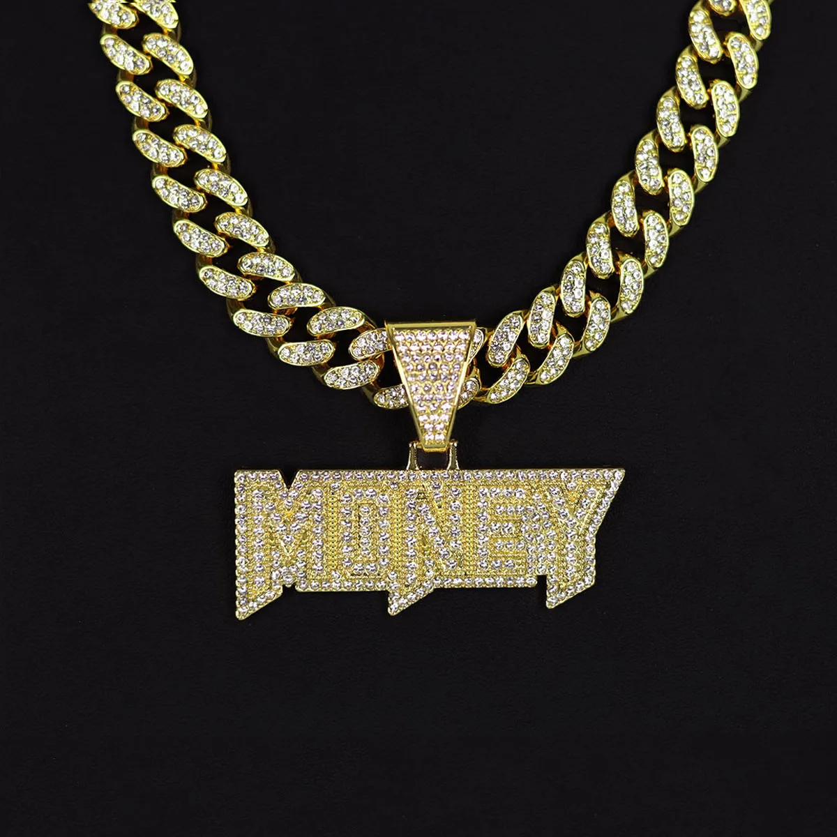 Iced out big chain with alloy and rhinestone hip hop MONEY letter pendant necklace