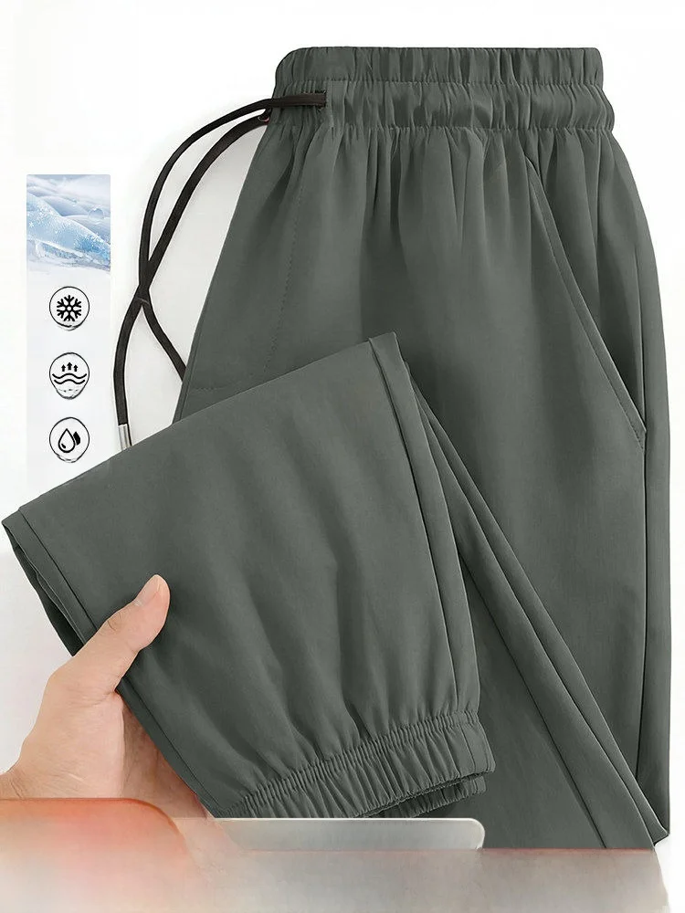 

Мужские летние тонкие брюки Jeanswest для бега и фитнеса, быстросохнущие, повседневные, из ледяного шелка, с манжетами, свободного кроя, со средней талией, на резинке