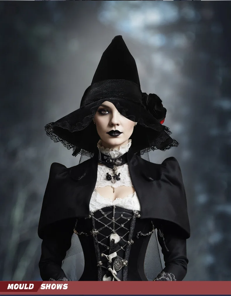 

New Halloween Baroque Witch Hat Gothic Queen Mesh Simulation Flower Dress up Accessories Props Witch Hat