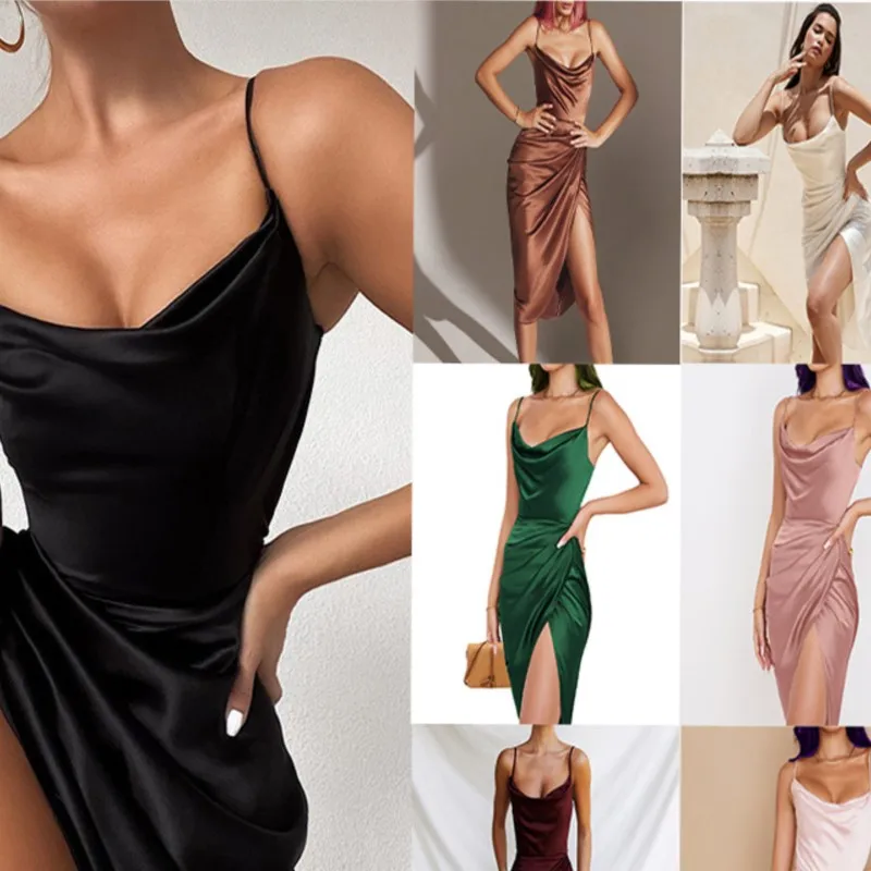 

2026 Summer Fashion Sexy Slim Dress Elegant Women's Suspender Slit Long Dress clothes for woman for woman office