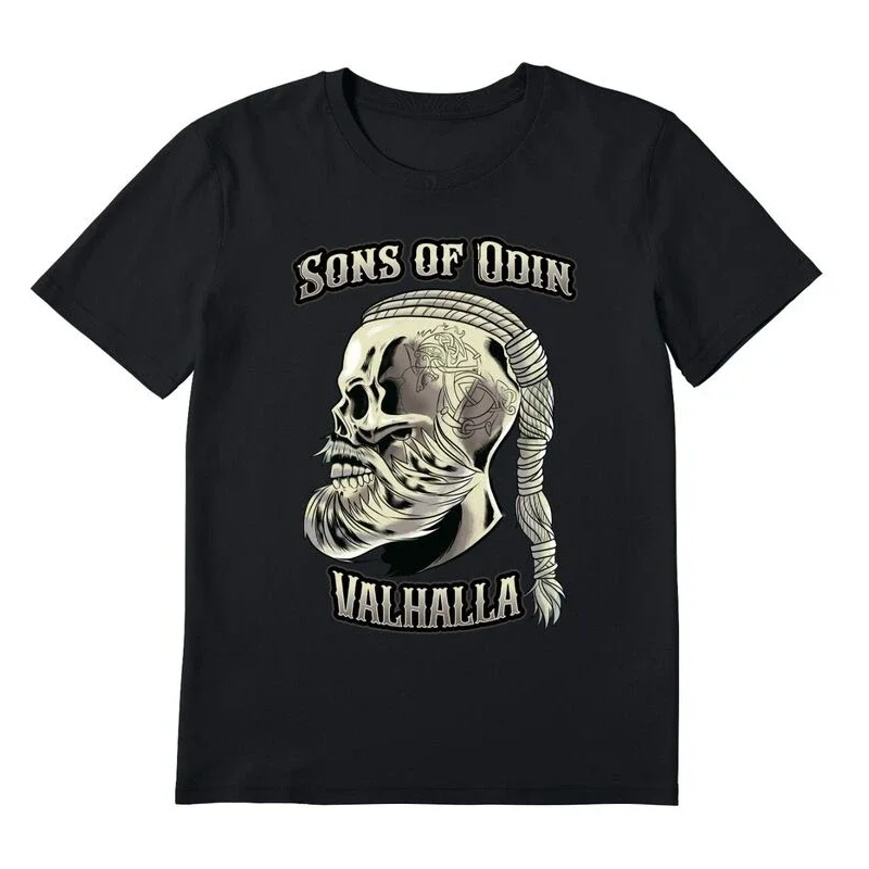Guerreiro nórdico crânio ragnar filhos de odin valhalla camiseta 100% algodão o-pescoço verão manga curta casual masculino camiseta tamanho S-3XL