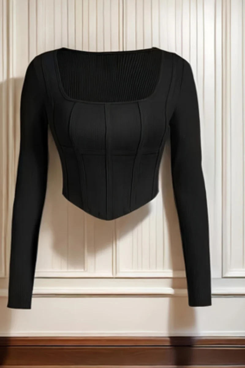 

Модный женский укороченный топ с длинными рукавами