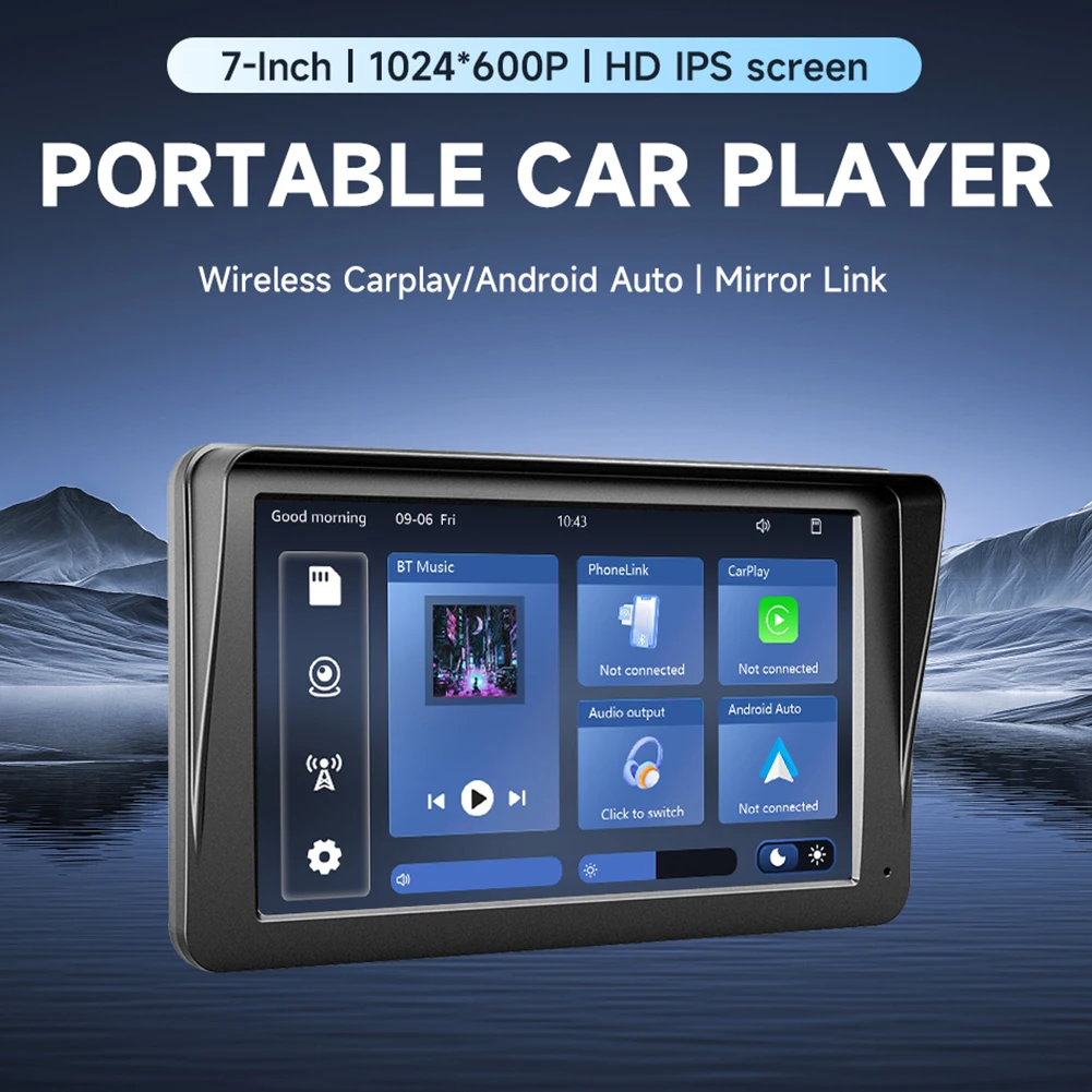 7 Inch Wireless Carplay Android Auto Multimedia Video Player Mirror Link Sun Visor Bluetooth-Compatible for All Vehicles