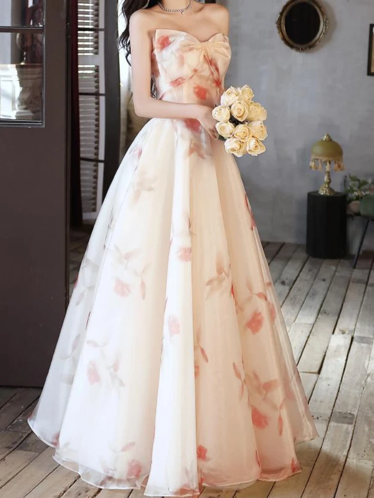 Robe de Soirée Personnalisée avec Nministériels d Imprimé de Fleurs Françaises, Sans Bretelles, Taille Slim, pour ixd'Anniversaire, Mariage, Élégante, Éducative