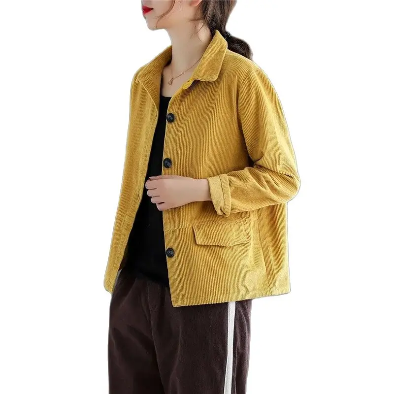 

Fashion Short Corduroy Jacket Thin Women's Spring Autumn coat Loose Retro Solid Color Casual Tops Outerwear Female 2023