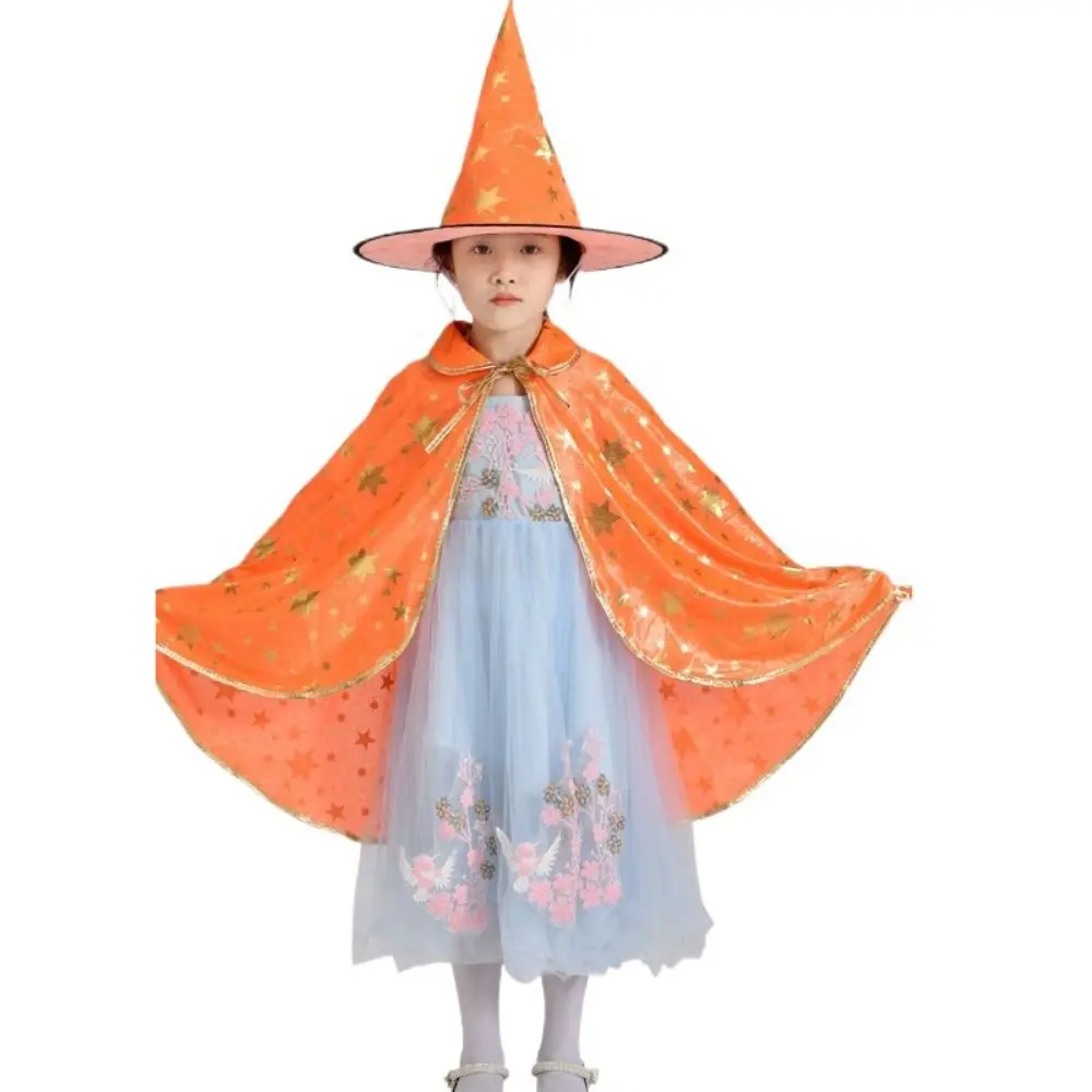 

Star Witch Cloak Cape with Hat Gilding Magician Outfit Kids Halloween Cloak Sets Halloween Clothing Multicolor