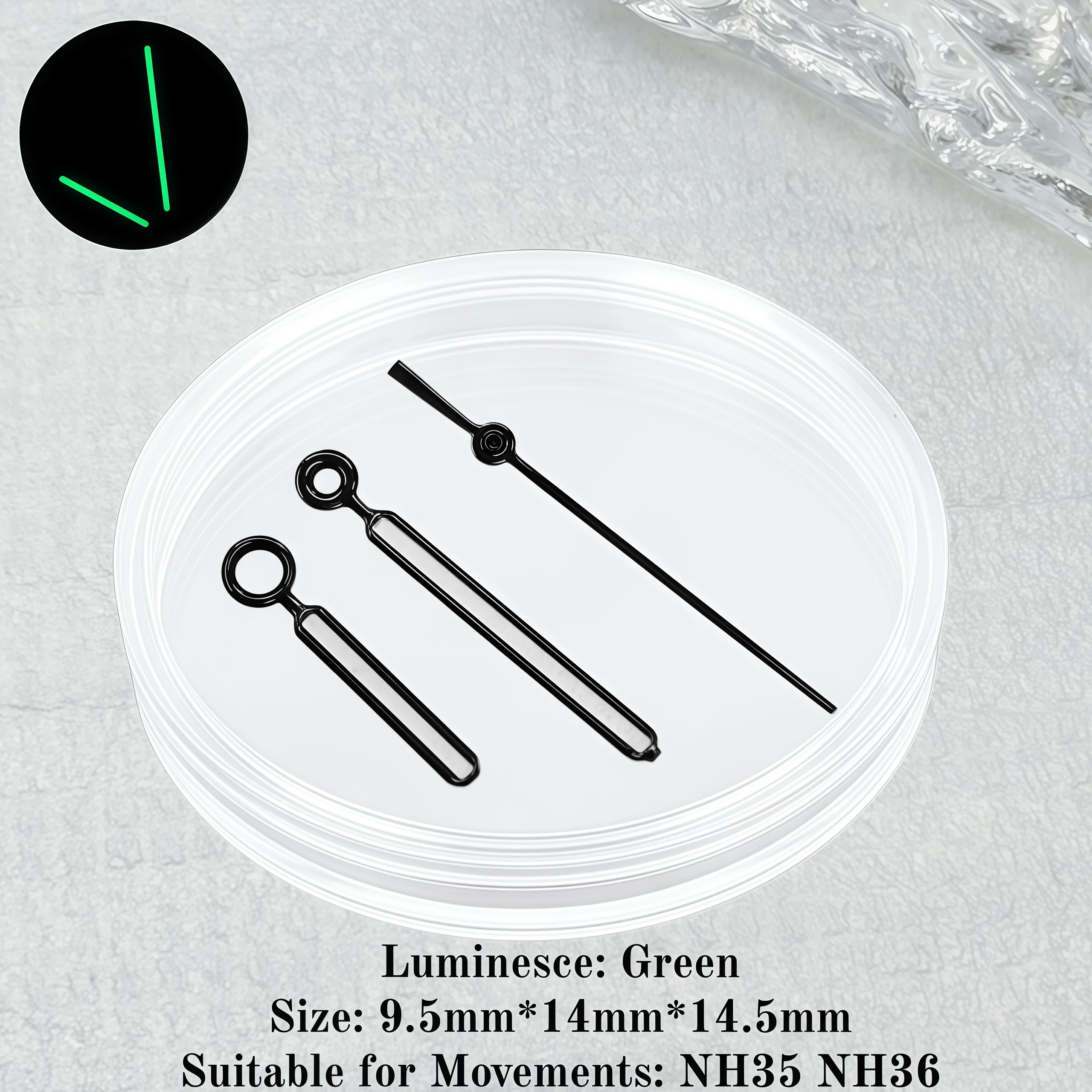 Modified Watch Pointers 9*14*14.5mm 3Pins Needles Green Luminous Watch Hands Set for Royal Oak  NH35/NH36/4R/7S Movement image 2