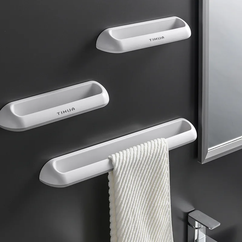 

Thickened Towel Rack Wall-Mounted Punch-Free Wall Shelf Rounded Corners Anti-Collision Moisture-Proof Bathroom Organizer Holder