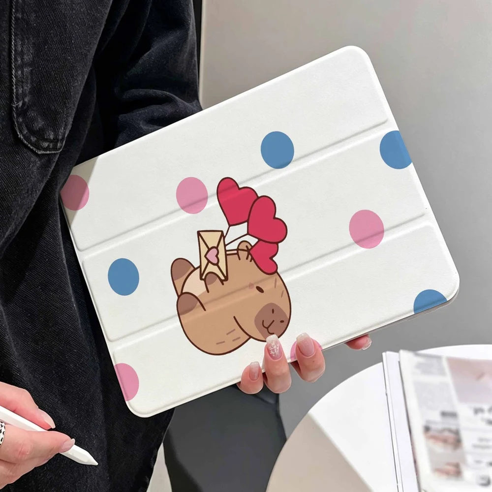 Colorful Polka Dots Capybara For Samsung Galaxy Tab A8 A9 A11 S6 S7 S8 S9 S10 S11 FE Plus Lite With Pen Slot Tablet Case