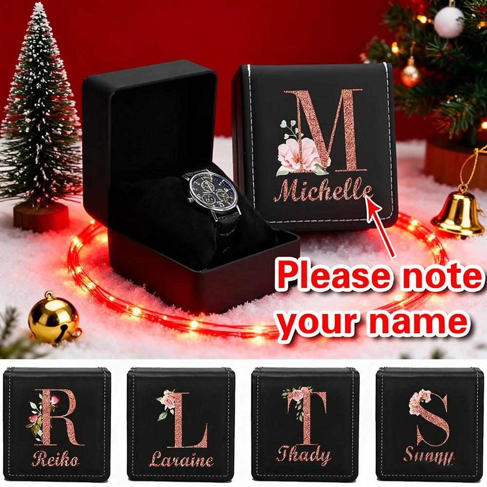 

Customized Name PU Watch Storage Box with Pillow Smartwatch Packing Container Classic Gift Display Holder Valentine's Day Gift