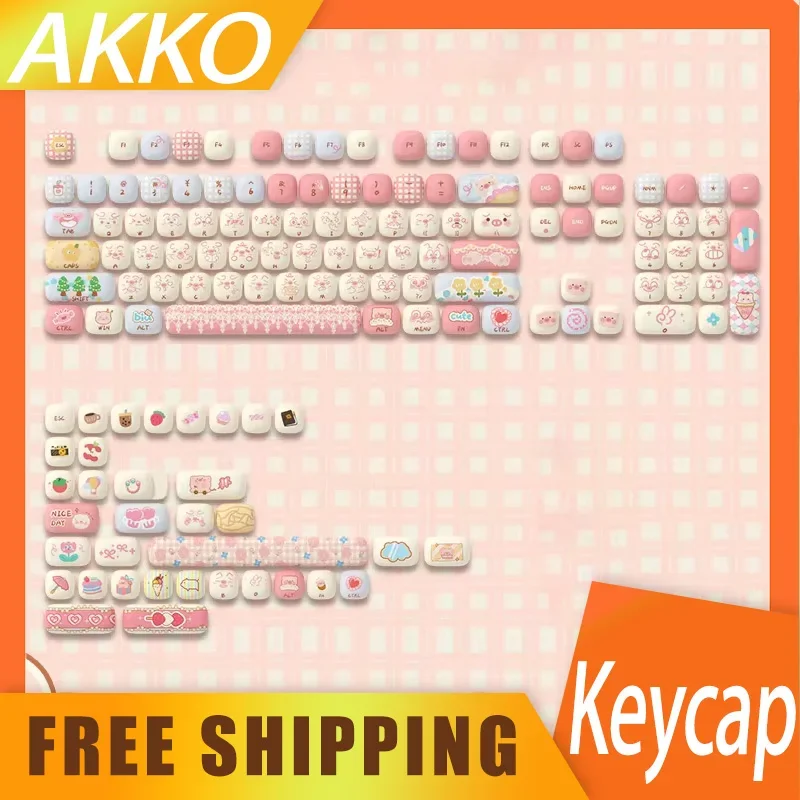 Imagem -02 - Teclado Akko Keycap para Meninas Pbt Sublimação Mog Ergonômico 139 Chaves Jogos Acessórios Personalizados Bonitos Desktop Escritório Presentes