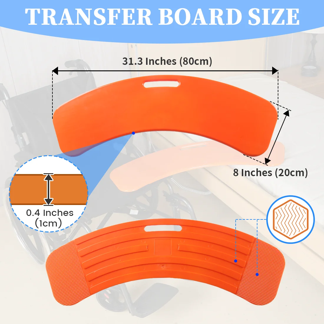 Ehucon Stability Patient Transfer Board Thickened Waterproof Sliding Transfer Board Easy Carrying SWL150kg for Hospital Home