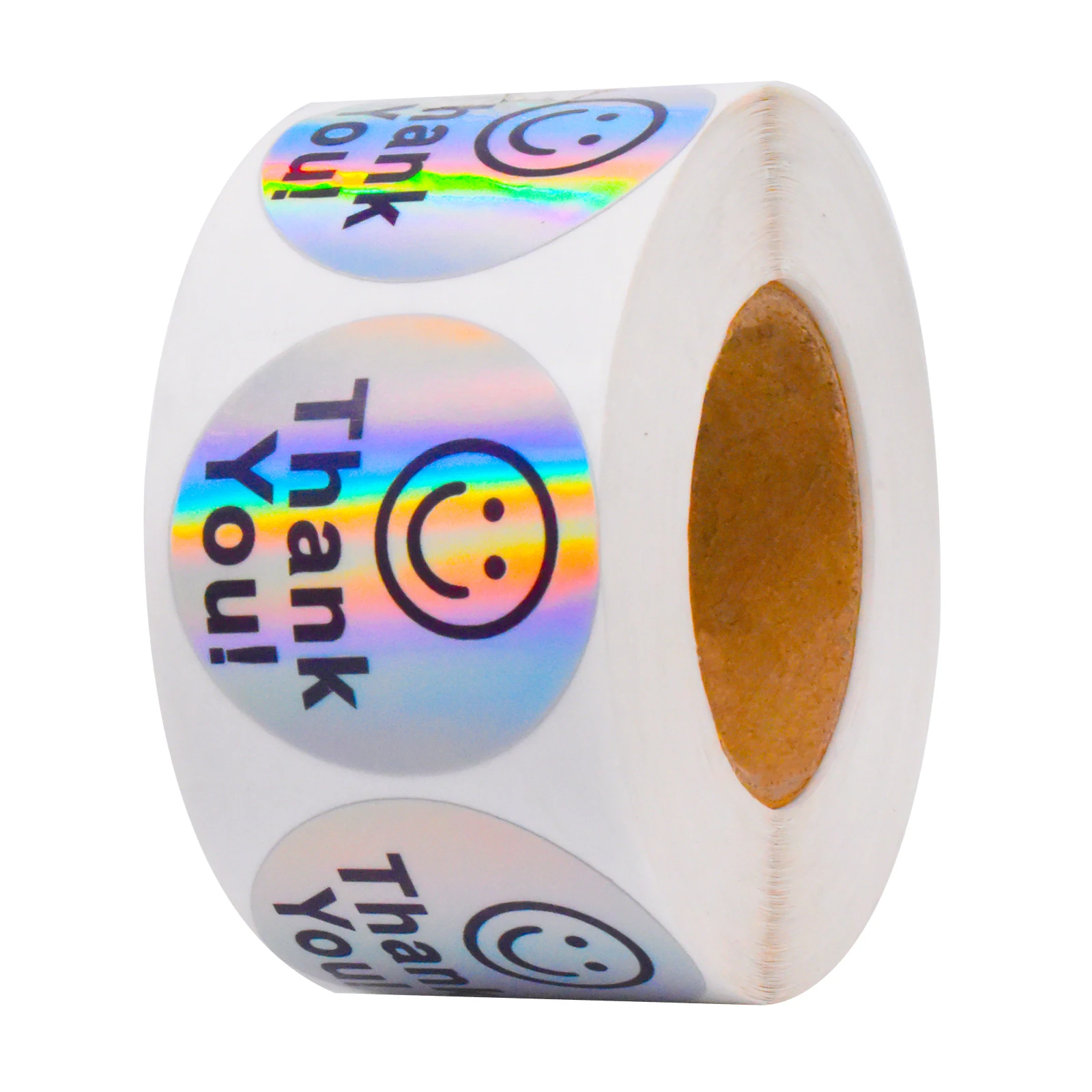 500 Sheets Per Roll 1.5inch Thank You Holographic Laser Film Emoticon Stickers Round Outer Packaging Decoration Universal Emoticon Stickers Reward Stickers Gift Decoration Reward Emoticon Stickers Suitable for Home School Decoration Commercial Use