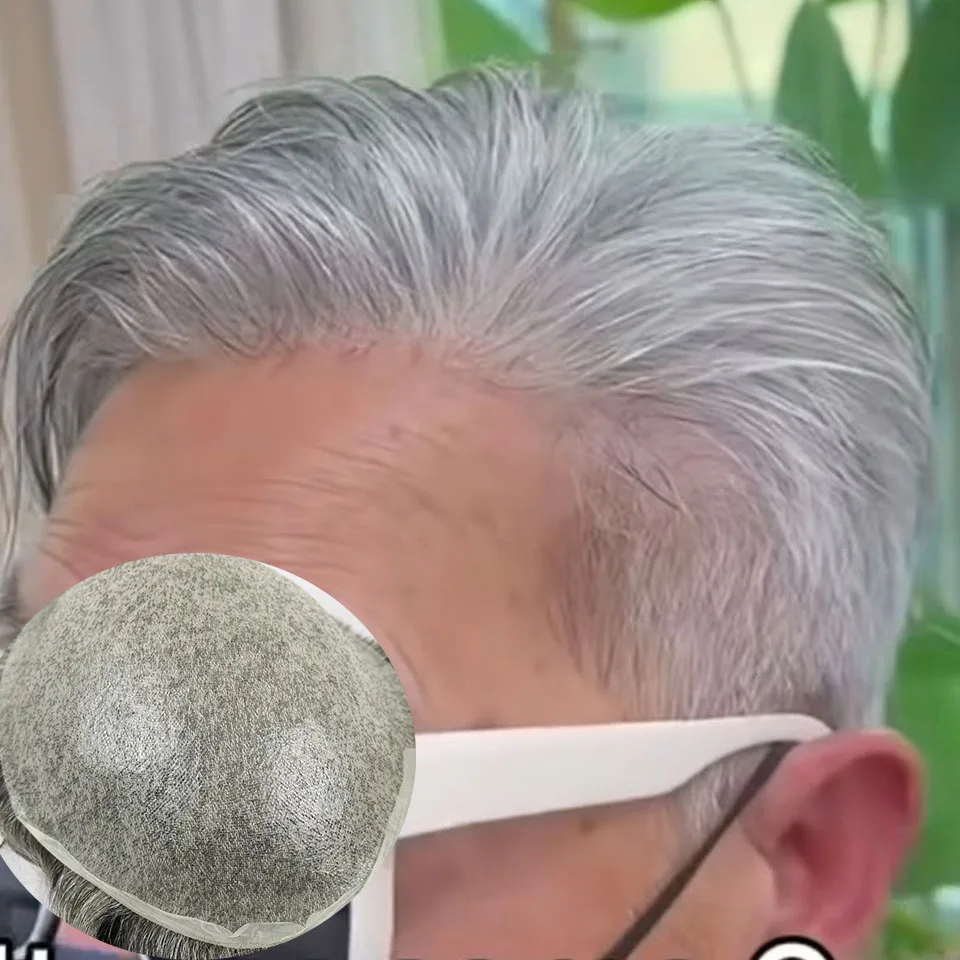 

1B80 # 1B30 Серый Белый Микс Блондинка 80% Плотность 0,02 мм Супер Тонкая Кожа Мужской Парик Натуральная Линия Волос Невидимые Коричневые Человеческие Волосы Протез