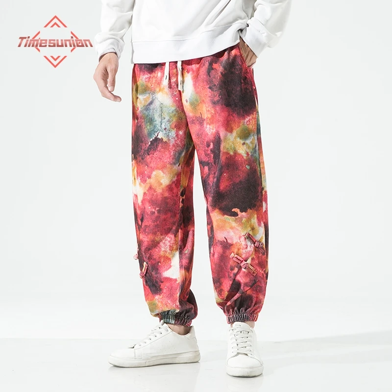 

Мужские брюки китайского стиля Технология Tie-Dye Кордурой брюки для мужчины Осень Зима Удобные брюки гарема Мужские брюки для бега