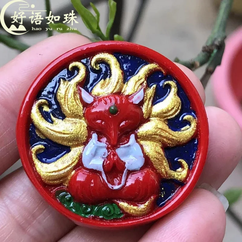 Wholesale Cinnabar Nine-Tail Fox DIY Handmade Accessories Red Sand Painted Pisces Lotus Pendant