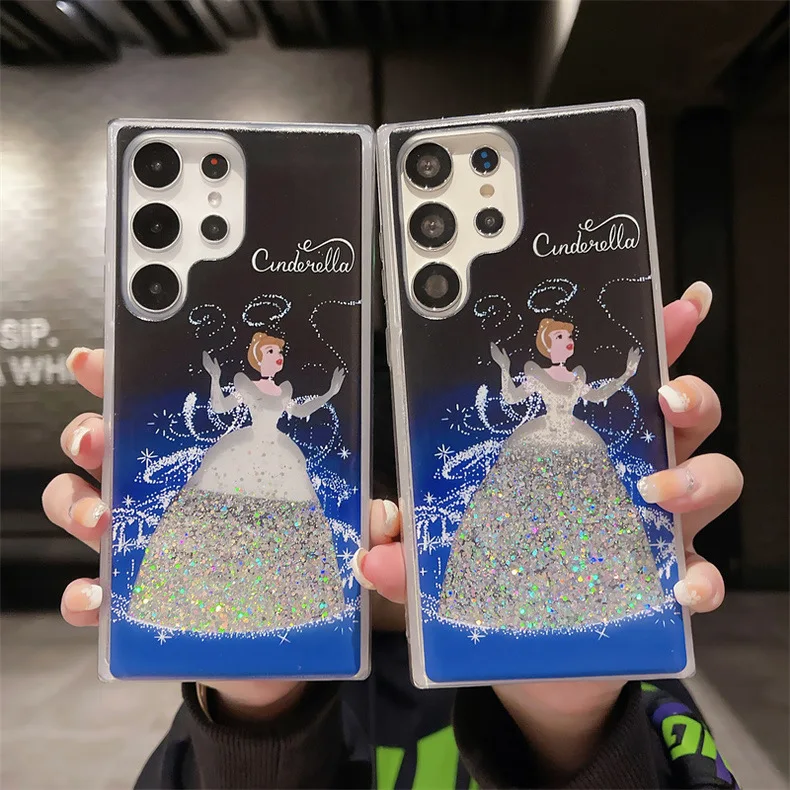 Cute Cinderella Girl Liquid Quicksand Phone Cover For Samsung   S24 S22 S23 Ultra Plus Note 20 S20 Glitter Quicksand Case