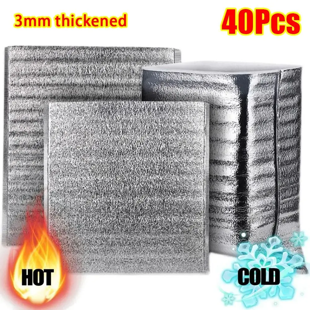 40Pcs/Pack 3mm Thickened Aluminum Foil Bag Food Thermal Ice Cold Warm Insulation Bag with Closure Cooler Bag Delivery Carrier