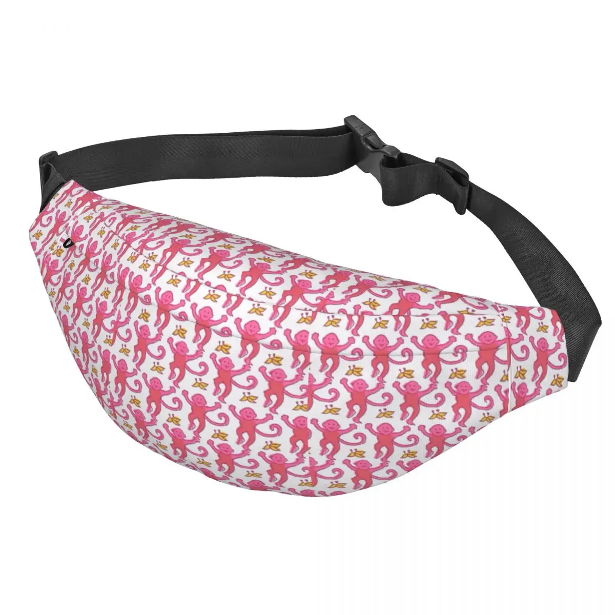 Preppy Roller Monkeys Rabbit riñonera personalizada para hombres y mujeres, bolsa de cintura cruzada, bolsa de dinero para teléfono, ciclismo, Camping, Anime rosa