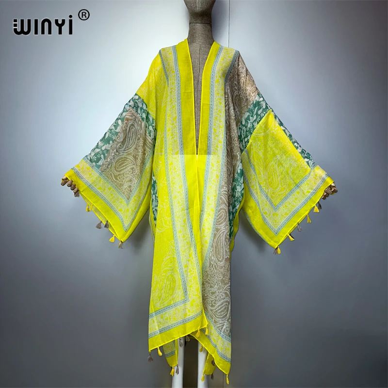 WINYI ملابس الصيف كيمونو أفريقيا عباية إسلامية للشاطئ فستان ماكسي بالأزرار ملابس الشاطئ عباية نسائية دبي قفطان فاخر
